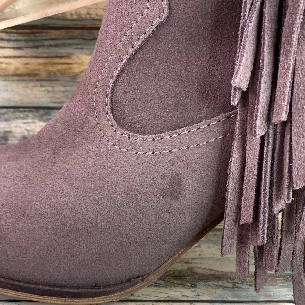 Steve Madden Ohio Womens Ankle Boot Size 8M Gray Suede Fringe Zip Western Bootie - Picture 12 of 13